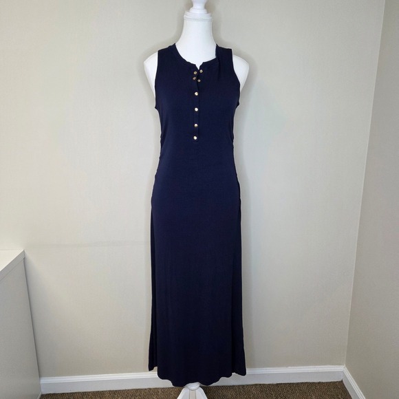 BOSTON PROPER Ribbed Knit Sleeveless Maxi Dress, Navy‎ Blue, Size S - Picture 2 of 9